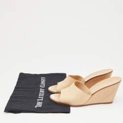 Chanel Beige Leather CC Wedges Slide Sandals Size 39