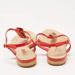 Chanel Red Leather CC Coin T-Strap Flat Sandals Size 39.5