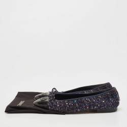 Pre Owned Chanel Multicolor Patent and Tweed CC Cap Toe Ballet Flats Size 39.5
