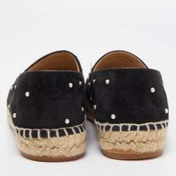 Pre Owned Chanel Black Suede Faux Pearl Accents CC Cap Toe Slip On Espadrilles Size 37
