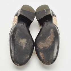 Pre Owned Chanel Black/Gold Brogue Patent and Printed Leather Slip On Loafers Size 37.5