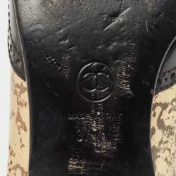 Pre Owned Chanel Black/Gold Brogue Patent and Printed Leather Slip On Loafers Size 37.5