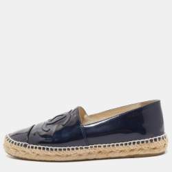 Chanel Black Patent Leather CC Espadrille Flats Size 39