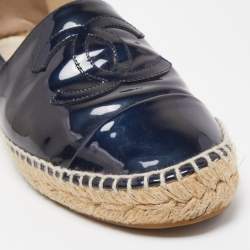 Chanel Black Patent Leather CC Espadrille Flats Size 39