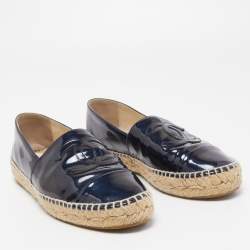 Chanel Black Patent Leather CC Espadrille Flats Size 39