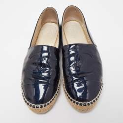 Chanel Black Patent Leather CC Espadrille Flats Size 39