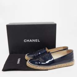 Chanel Black Patent Leather CC Espadrille Flats Size 39