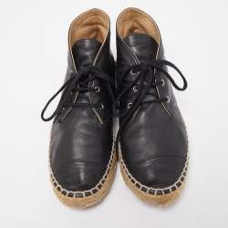 Pre Owned Chanel Leather CC High Top Espadrilles Size 37