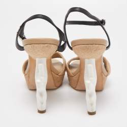 مملوكة مسبقًا Chanel Beige Textured Suede Ankle Strap Platform Sandals Size 38