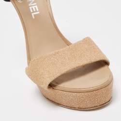 مملوكة مسبقًا Chanel Beige Textured Suede Ankle Strap Platform Sandals Size 38