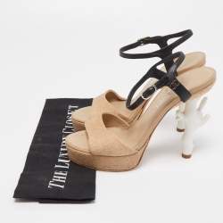 مملوكة مسبقًا Chanel Beige Textured Suede Ankle Strap Platform Sandals Size 38