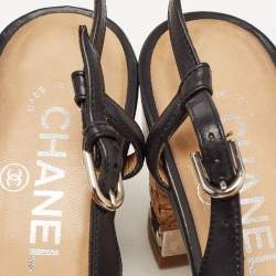 Pre Owned Chanel Black Leather CC Chain Cork Heel Singback Pumps Size 38