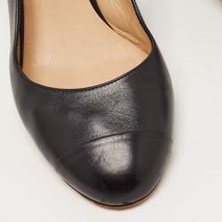 Pre Owned Chanel Black Leather CC Chain Cork Heel Singback Pumps Size 38