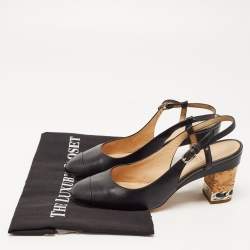 Pre Owned Chanel Black Leather CC Chain Cork Heel Singback Pumps Size 38