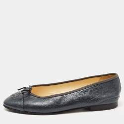 Chanel Metallic Leather CC Cap Toe Ballet Flats Size 36.5