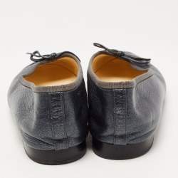 Chanel Metallic Leather CC Cap Toe Ballet Flats Size 36.5