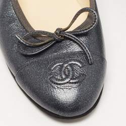 Chanel Metallic Leather CC Cap Toe Ballet Flats Size 36.5