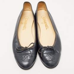 Chanel Metallic Leather CC Cap Toe Ballet Flats Size 36.5