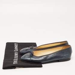 Chanel Metallic Leather CC Cap Toe Ballet Flats Size 36.5