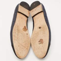 Chanel Navy Blue/Black Leather CC Cap Toe Ballet Flats Size 39.5