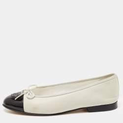 Chanel Grey/Black Suede and Patent CC Cap Toe Ballet Flats Size 37
