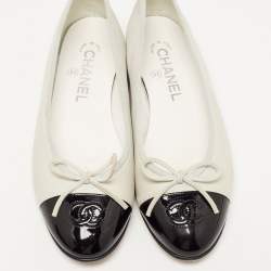 Chanel Grey/Black Suede and Patent CC Cap Toe Ballet Flats Size 37