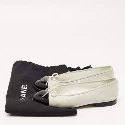 Chanel Grey/Black Suede and Patent CC Cap Toe Ballet Flats Size 37