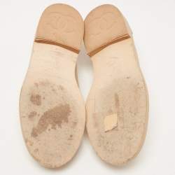 Pre Owned Chanel Beige Mesh and Satin Faux Pearl Embellished CC Loafers Size 36.5