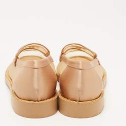 Pre Owned Chanel Beige Mesh and Satin Faux Pearl Embellished CC Loafers Size 36.5