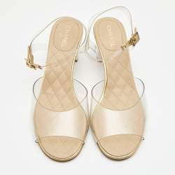 Chanel Gold Leather and PVC Ankle Strap Sandals Size 37