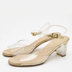 Chanel Gold Leather and PVC Ankle Strap Sandals Size 37