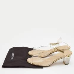 Chanel Gold Leather and PVC Ankle Strap Sandals Size 37