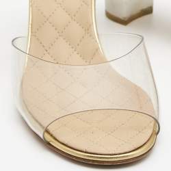 Chanel Gold Leather and PVC Ankle Strap Sandals Size 37