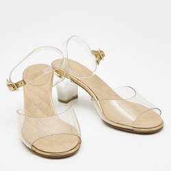 Chanel Gold Leather and PVC Ankle Strap Sandals Size 37