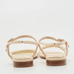 Chanel Cream Leather Faux Pear Embellished Ankle Strap Sandals Size 36.5