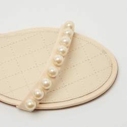 Chanel Cream Leather Faux Pear Embellished Ankle Strap Sandals Size 36.5