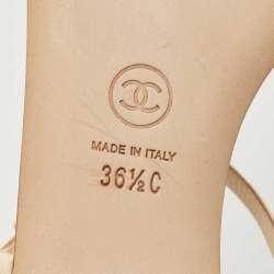 Chanel Cream Leather Faux Pear Embellished Ankle Strap Sandals Size 36.5