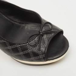 Chanel Black/Gold Leather CC Bow Peep Toe Platform Slingback Pumps Size 39.5