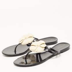 Chanel Black Rubber Camellia Thong Flats Size 40