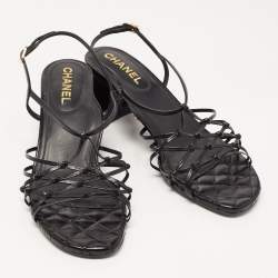 Chanel Black Knotted Leather Strappy Sandals Size 41