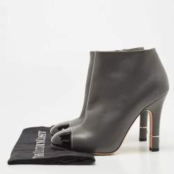 Chanel Grey/Black Leather and Patent Cap Toe CC Ankle Booties Size 37.5
