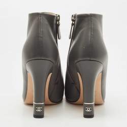 Chanel Grey/Black Leather and Patent Cap Toe CC Ankle Booties Size 37.5