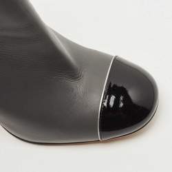 Chanel Grey/Black Leather and Patent Cap Toe CC Ankle Booties Size 37.5