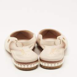 Chanel Beige/Grey Nubuck Leather Pearl Embellished Slingback Sandals Size 37