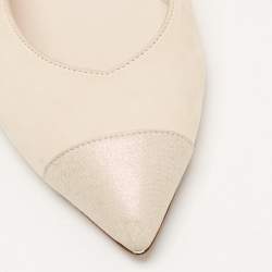 Chanel Beige/Grey Nubuck Leather Pearl Embellished Slingback Sandals Size 37