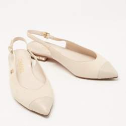 Chanel Beige/Grey Nubuck Leather Pearl Embellished Slingback Sandals Size 37