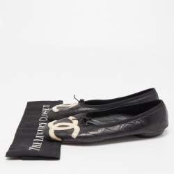 Pre Owned Chanel Black Quilted Leather CC Cambon Ballet Flats Size 39
