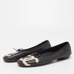 Pre Owned Chanel Black Quilted Leather CC Cambon Ballet Flats Size 39