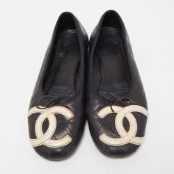 Pre Owned Chanel Black Quilted Leather CC Cambon Ballet Flats Size 39
