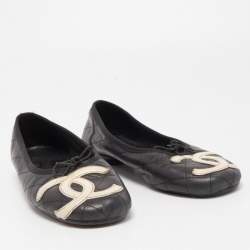 Pre Owned Chanel Black Quilted Leather CC Cambon Ballet Flats Size 39